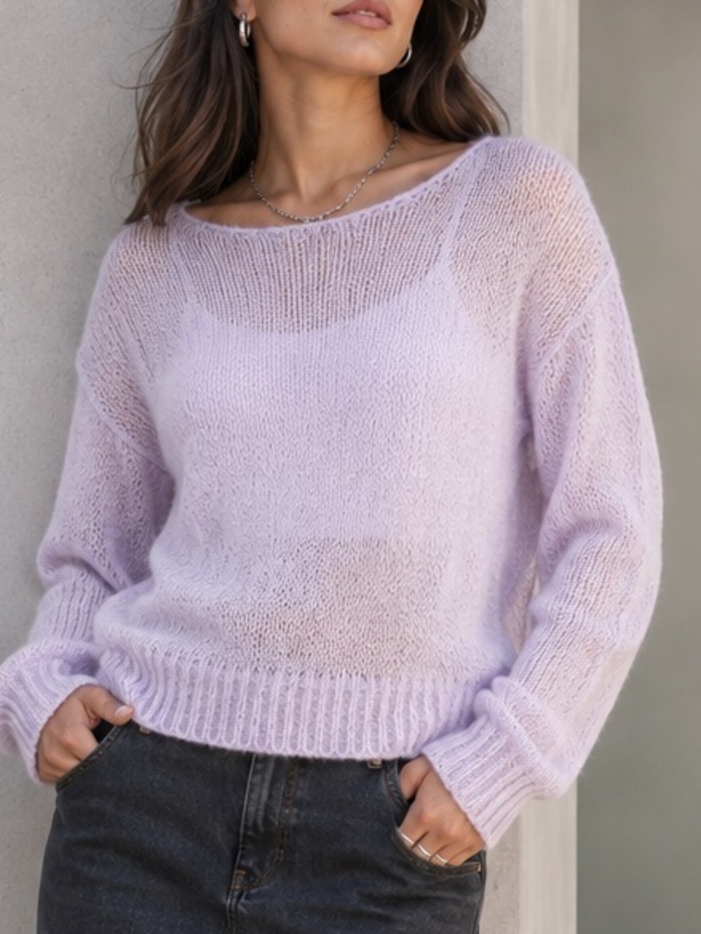 See It Through Airey Frost Pink Relaxed Fit Sweater Top - Picture 1 of 3